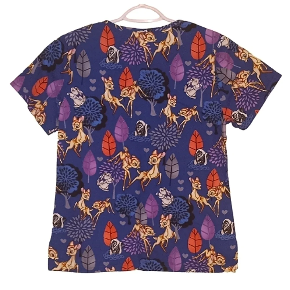 DISNEY Women's Scrub Top Bambi & Woodland Creature Friends XS EUC - Picture 2 of 3